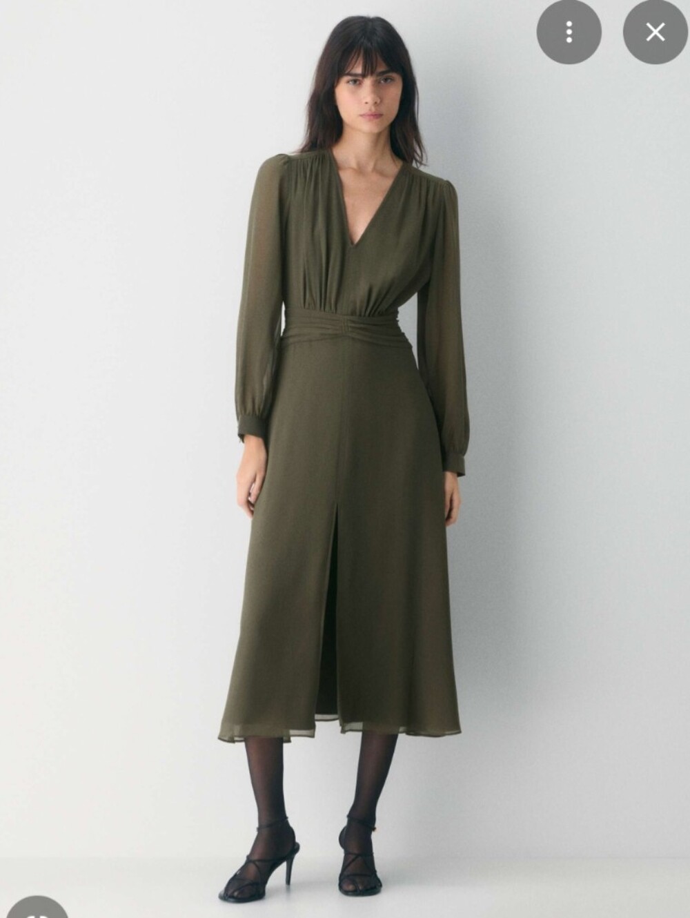 Aritzia Wilfred Cursive Chiffon Maxi Dress, Dark Olive Green, Size 4